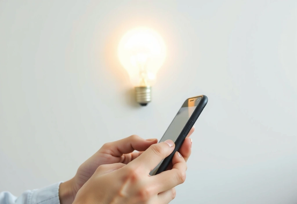 Person on phone with lightbulb icon