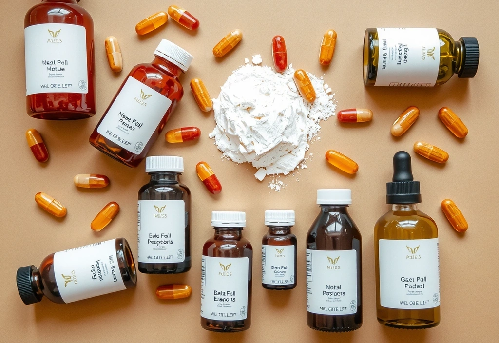 Assortment of natural health supplements in elegant packaging.