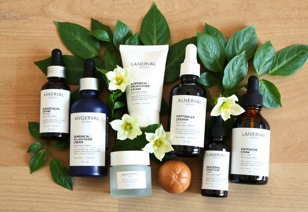 Luxurious natural skincare products with botanical elements.