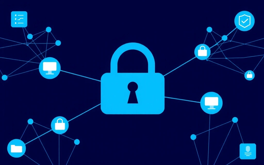 Illustration of data privacy, a lock icon over digital data